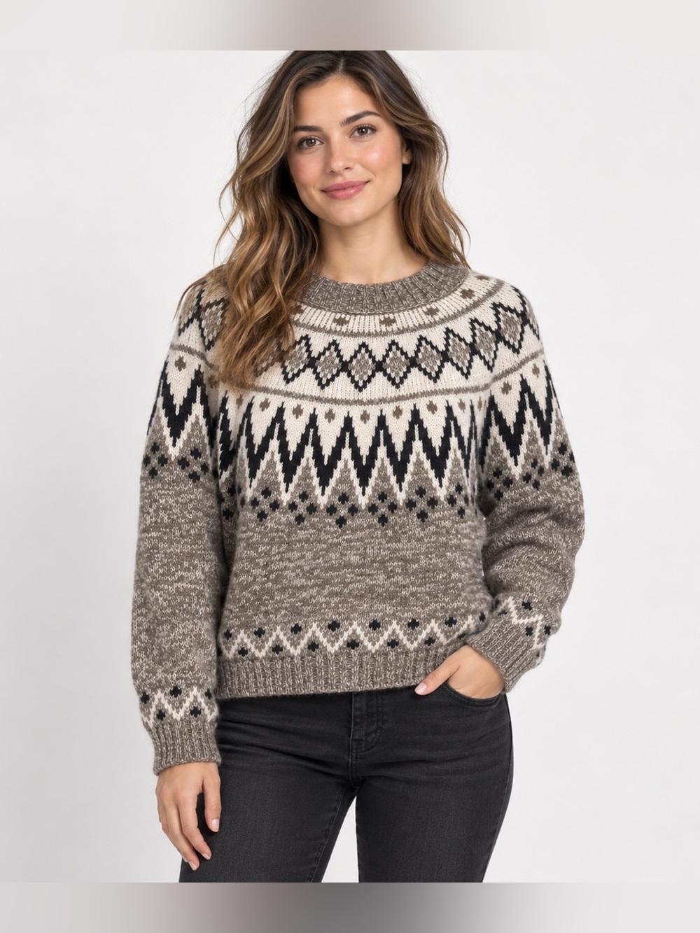 American Eagle LRG Outfitters Nordic Crewneck Cream, Black & Brown sweater NWT